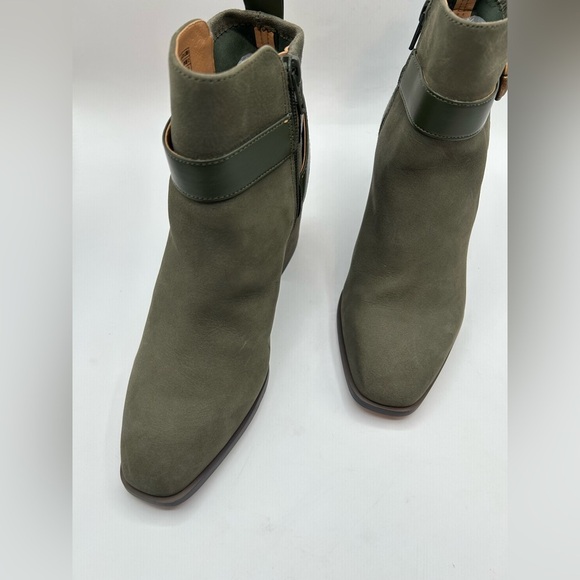 New Vionic Tenley Olive Green Suede Leather Heeled Ankle Booties Square Toe 7 - Picture 7 of 12